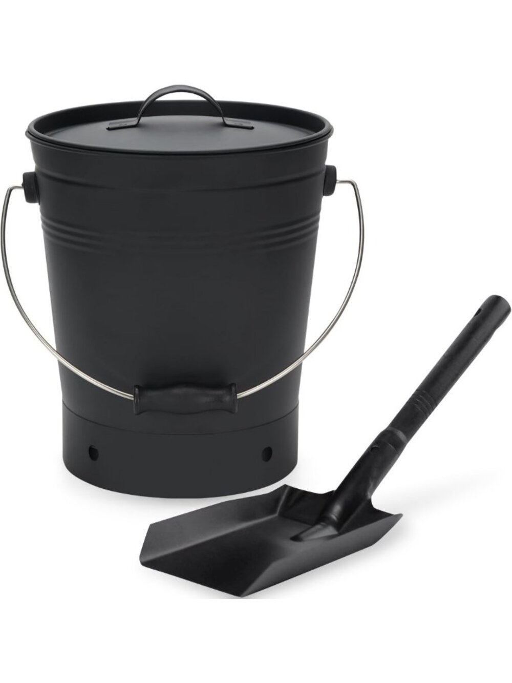 Stylish Metal Ash Bucket with Lid & Shovel, 2.3 Gallon, Perfect for Fire Pits
